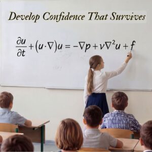 Student solving problem at board in classroom, representing confidence built through structured learning and active participation